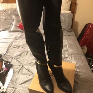 Brand new above knee boots with gold embellishment